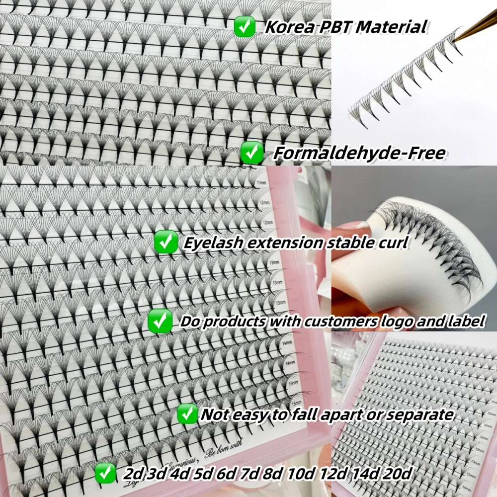 Faux Mink 10D 14D 20D Promade Large Trays Premade Fans 5D 6D 8D Long Stem Russian Volume  Premade fans Lash extensions