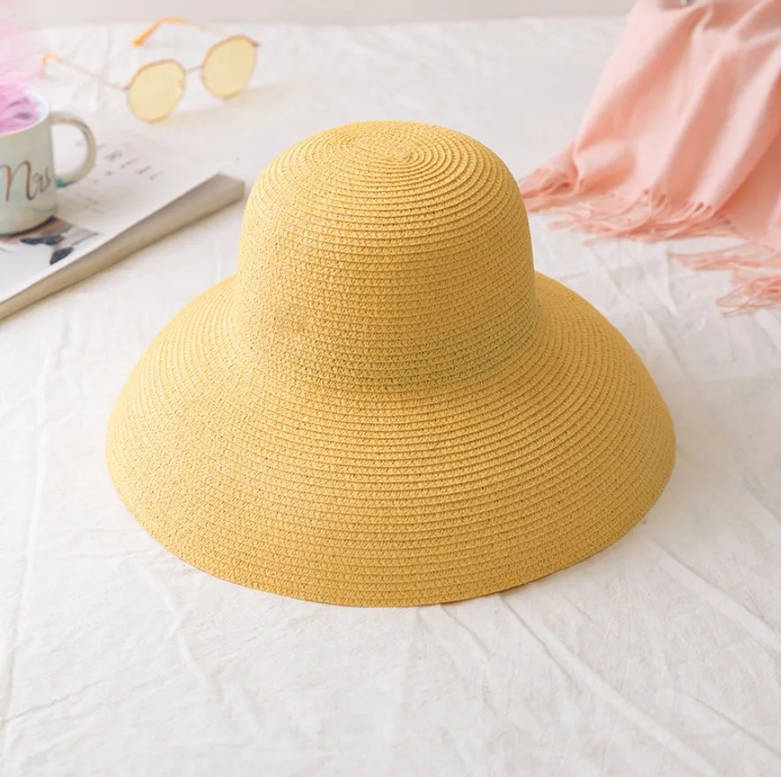 New Fashion Large Brim Bucket Beach Straw Hat Adjustable Sun Straw Hat For Ladies