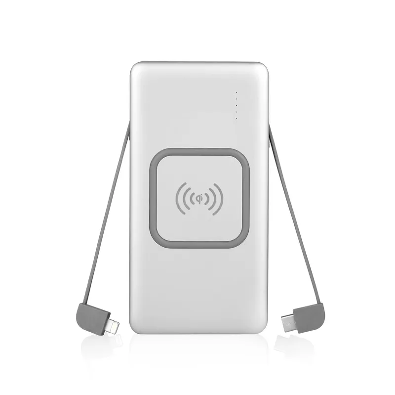 Оптовая продажа Amazon горячие продажи на 2-портный Dual USB выход Qi Беспроводное зарядное устройство для телефона Power Bank со встроенным кабелем светодиодный индикатор 10000 мА-ч