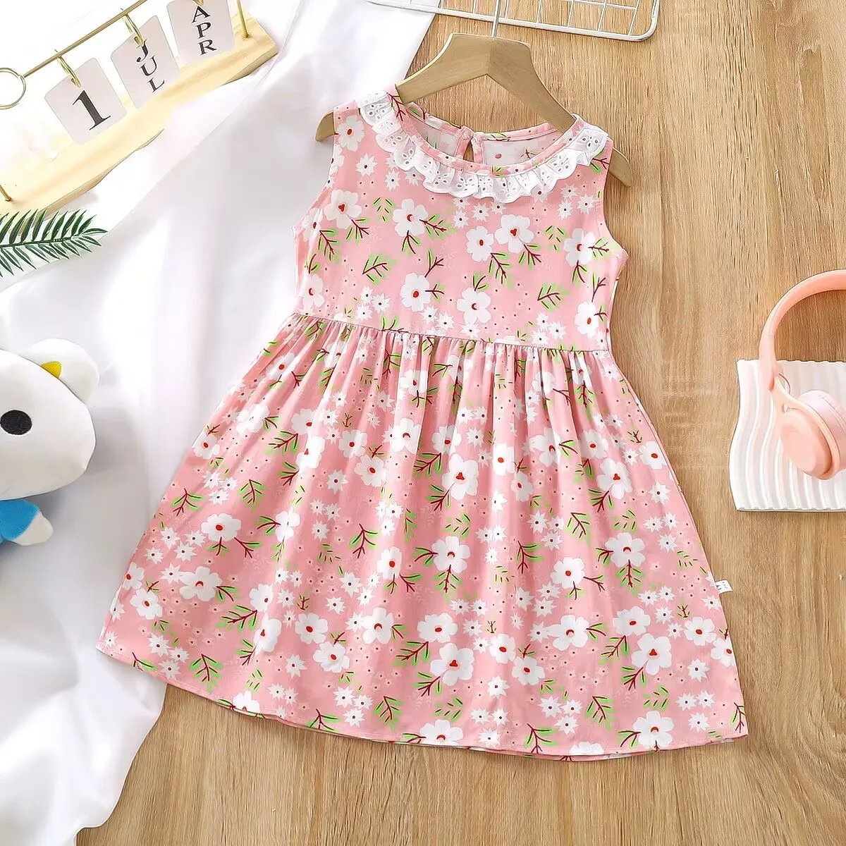 Summer girls cotton silk nightdress baby lace collar dress wholesale