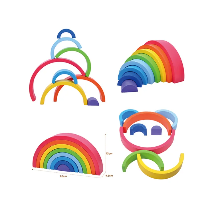 8 Pcs Kids Wooden Natural Building Blocks Montessori Educational Learning Stacker Wooden rainbow Toys