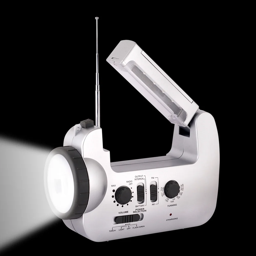 
Hand Crank Dynamo Self Powered Torch Radio with smart phone charger Portable emergency AM/FM radio with LED siren and blinking 