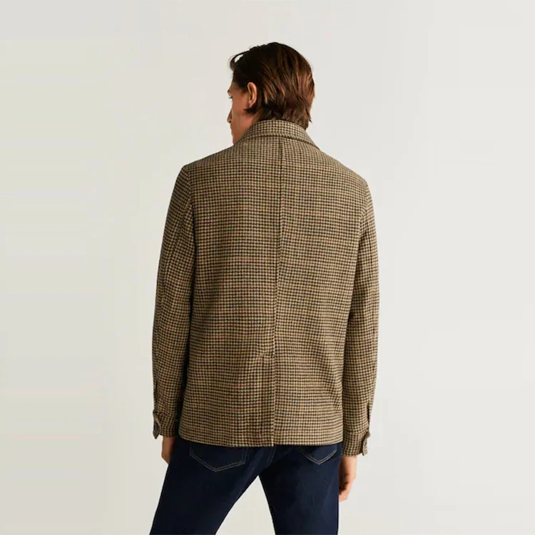 GUANGDONG CITY LONG V-NECK PLAID PATTERN BUTTONS FRONT HEAVY WEIGHT WINTER CASUAL WEAR MENS COATS AND JACKETS