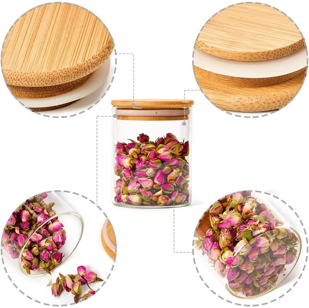 wholesale high borosilicate glass jar Bamboo or wooden lid 300/350/450/500/600/750/900/1000/1100/1500ml