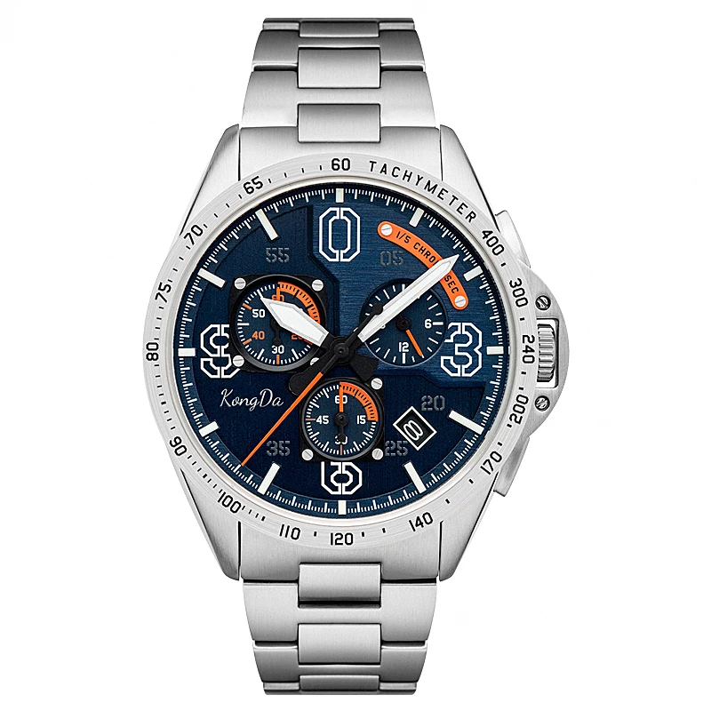 Leather Engine Man Watch Stainless Steel Band Chronograph Watch Luminous Hands Analog Quartz Watches for Men