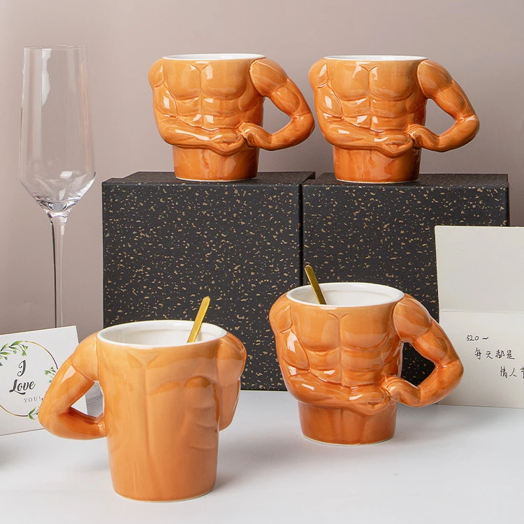 Novelty gift 3d ceramic coffee mug cup unique muscle macho man mug