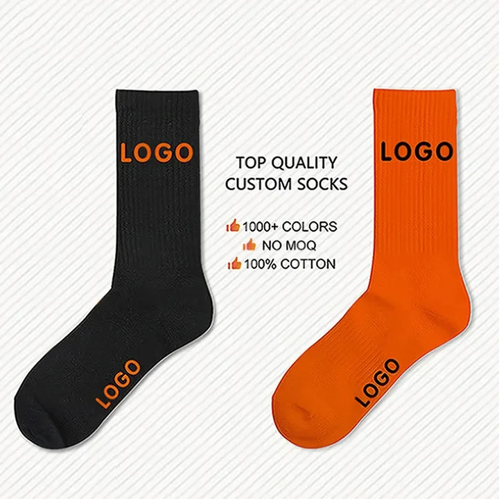 OEM High Quality Low MOQ Custom Logo Medias Cotton Sport Men Socks Crew Embroidery Print Socks