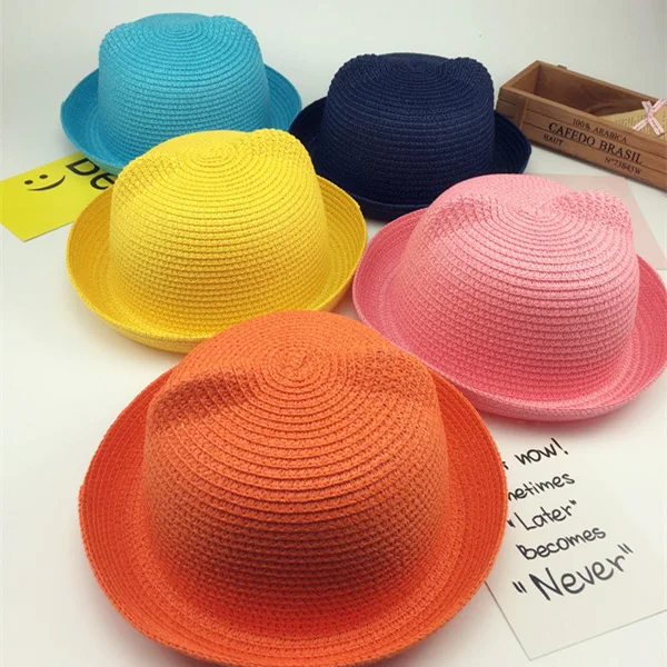 Fashion Ears Straw Hats Kids Beach  Caps Baby Hats For Girls Bucket Hat Boys Cap Children Sun Summer Cap