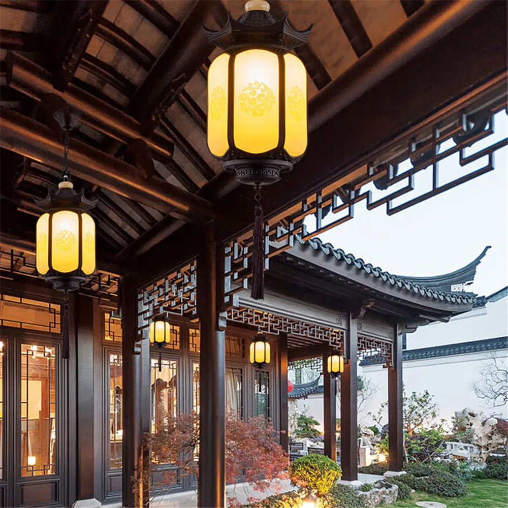 Contemporary Outdoor Pendent Lamp LED Waterproof Villa Garden Courtyard Gate Corridor Balcony Pendent Lamp