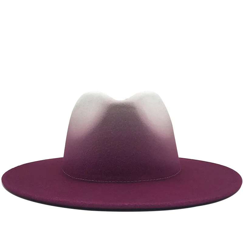 
Women Ladies Woolen Cowboy Hat Gradient Color Floppy Sun Hat Round Bowler Panama Felt Fedora Hat 