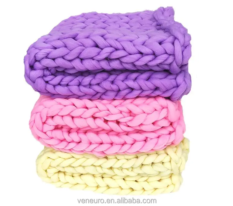 New Handmade modern multiple colours Coarse Icelandic wool Chenille Strips materials home Knitted Blanket
