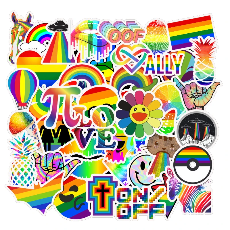 50pcs/bag Rain bow Colors Waterproof PVC Vinyl Removable Stickers for Lesbian and Gay
