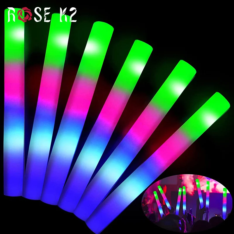 3 Modes Flashing LED Light Sticks for Weddings Concerts Christmas Halloween Party Supplies Foam Glow Sticks Bulk Light-up Toys