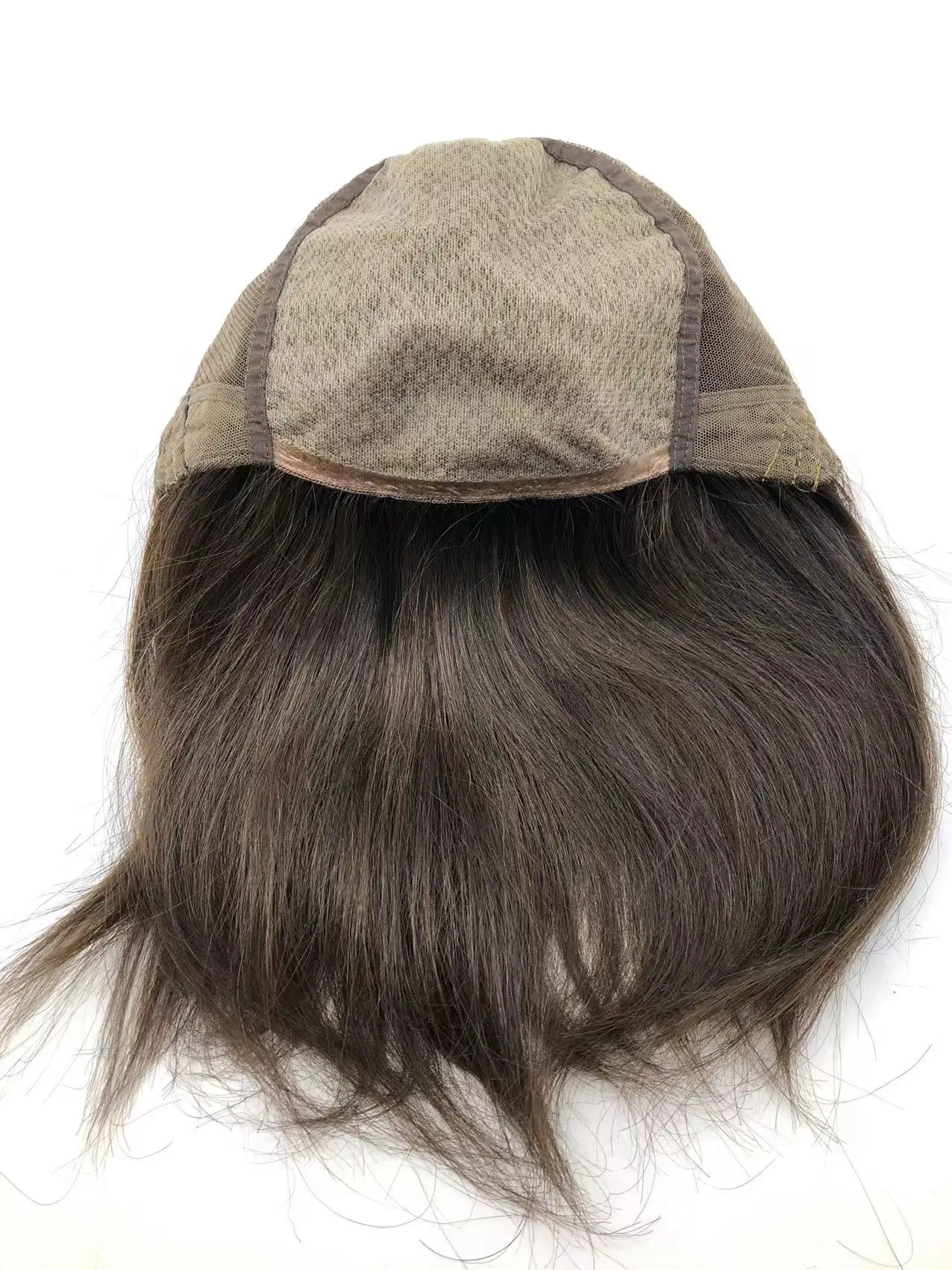 HQ Natural Brown Silky Human Hair Different hair Length Front Hand Tied Silk Wig Hair System