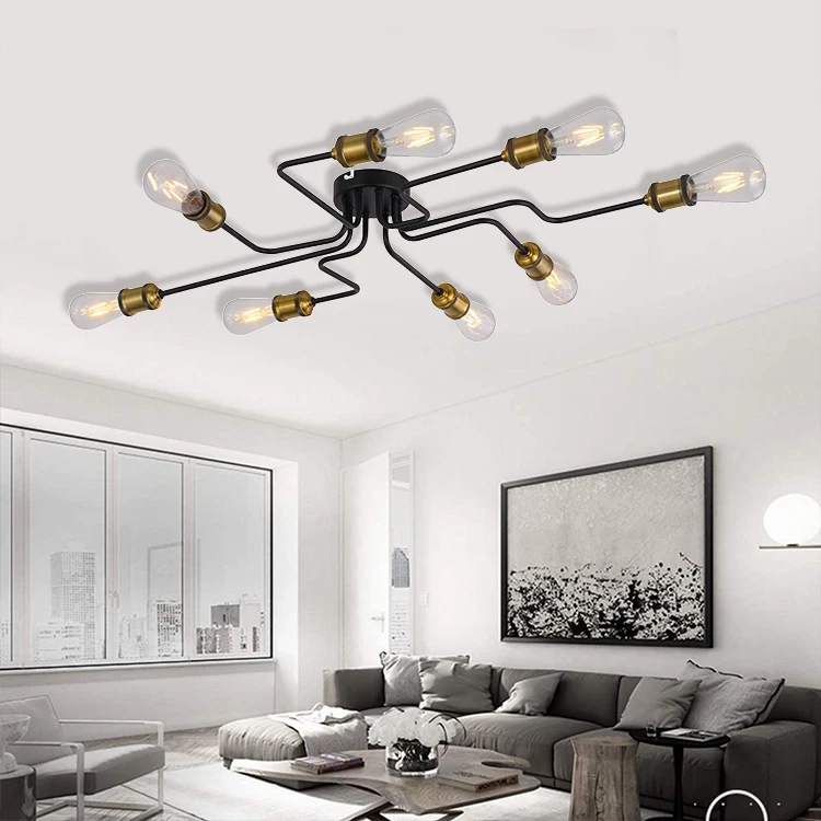 
Retro loft vintage industrial matt black pipe iron hotel room living indoor lighting modern ceiling light 