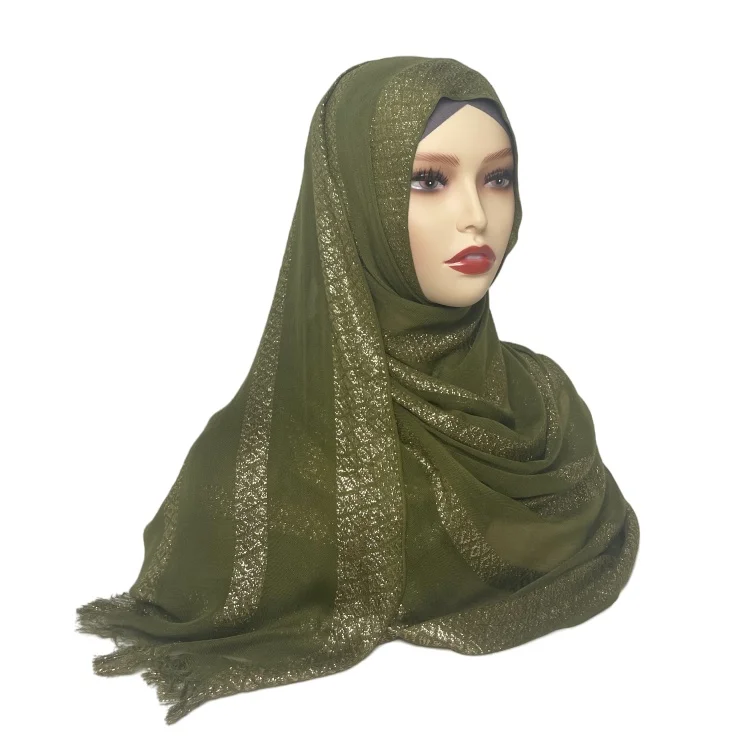 Fashion ethnic shimmer striped headscarf khimar viscose jersey hijab tassel turbans plain cotton knitted shawl for women custom