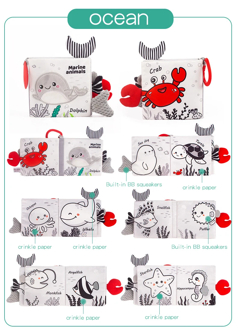 Black and white tail cloth book baby early education palm Book ring paper toy T034