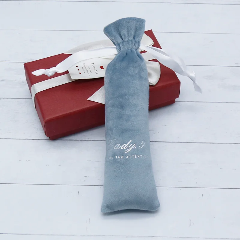 Small Velvet Jewelry Drawstring Pen Bag Custom Blue Velvet Gift Pouches Bags