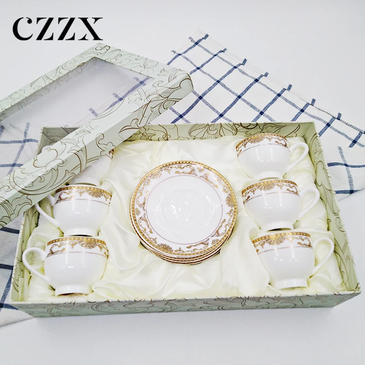 Wholesale European luxury color print design coffee tea ceramic cup and saucer set