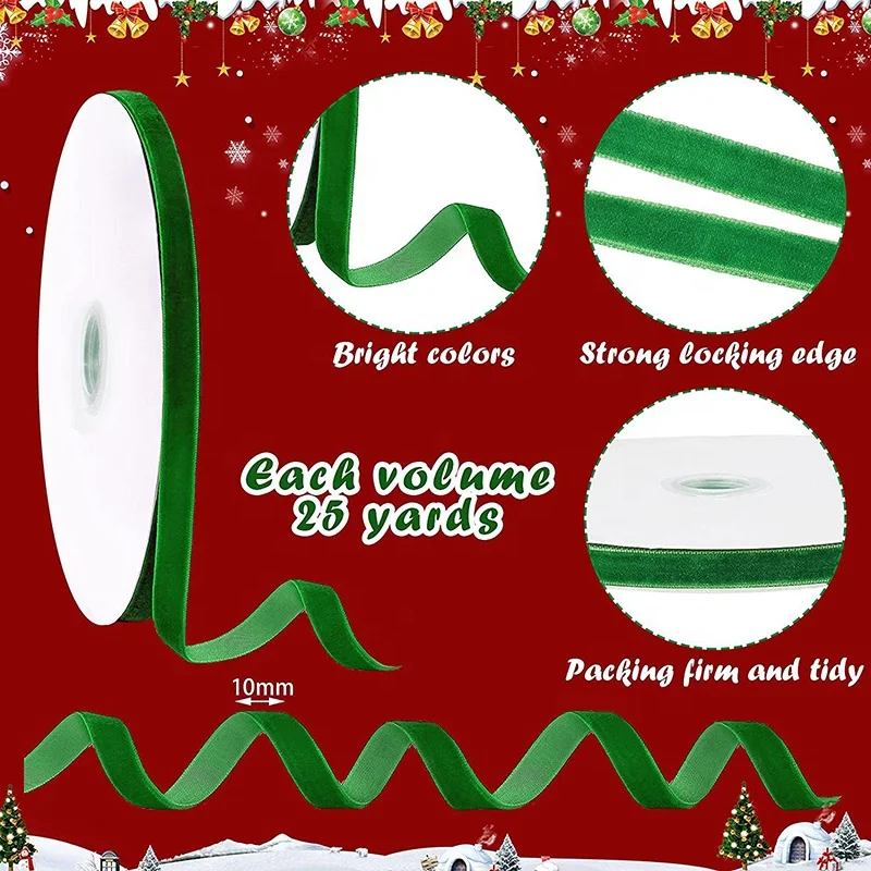 Mafolen Wholesale Luxury Red and Green Christmas Tree Decorative Single/Double Face custom velvet ribbon bow