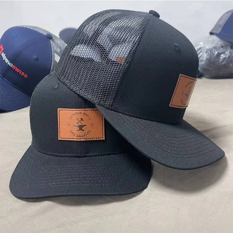 Custom Embroidery Logo Mesh Snapback Sports Caps Suede Mesh Trucker Cap  5 Panel 6 Panel 100% Cotton fabric cap
