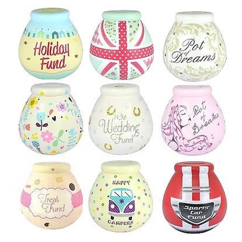 Wholesale ceramic honeymoon fund piggy bank dream dots money saving pot custom shaped money coin box