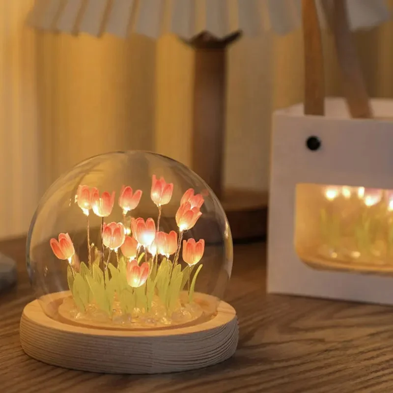 Home Decorative DIY Tulip Glass Table Lamp Night Light Mini Led Tulip Crystal Glass Ball Night Light
