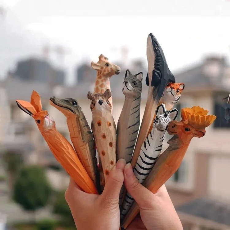 Animal Wooden Ball Pen 100% Hand Made Engrave Sculpture Mix Style Instock Items