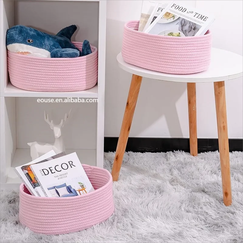 White Rope Storage Baskets Small Nursery Woven Basket Set for Baby Kid Toys