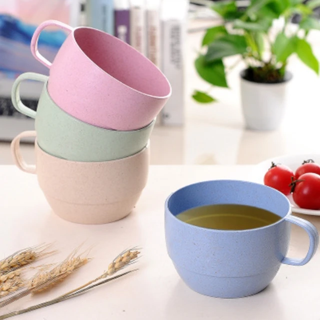 Hot Sale Wheat Straw Water Milk Cup With Handle Healthy Eco-friendly And Safe Drinkware Water Round Mug Cup
