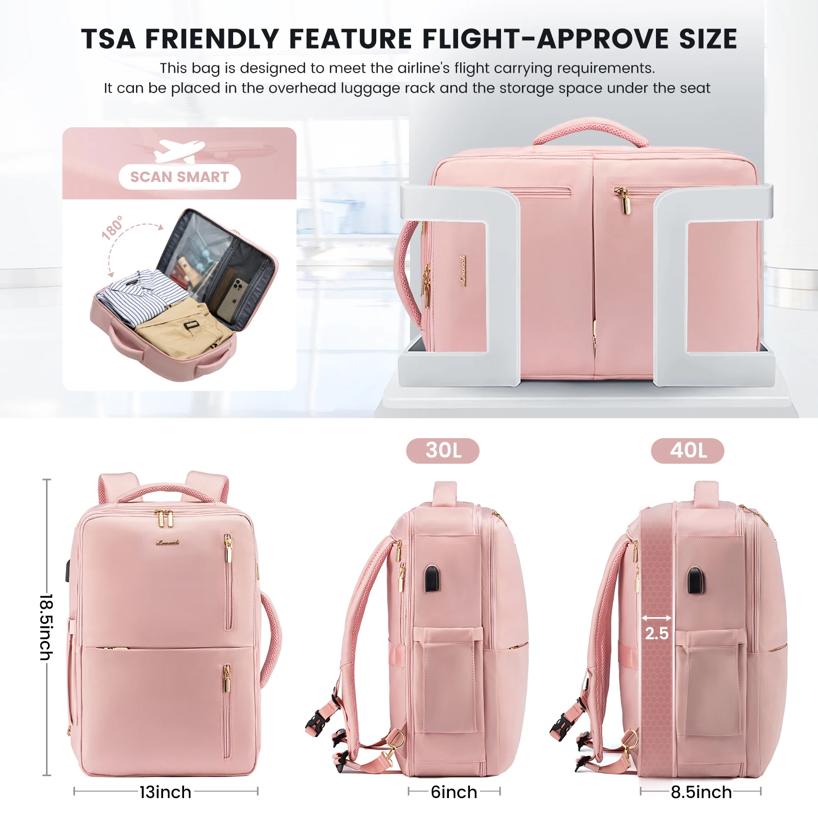 High Quality Travel Backpack with 6 packing cubes large Laptop Bag Luggage Suitcase with USB Port Outdoor Travel Backpack Unisex