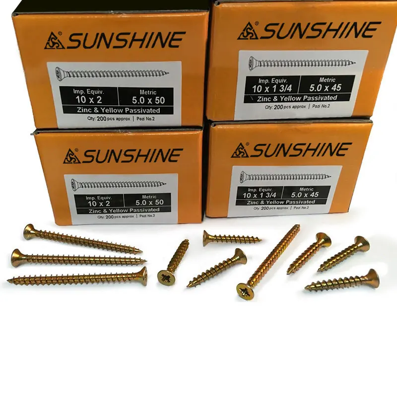High quality chipboard screws yellow zinc plated pozi 5.0x45 5.0x50 tornillos para madera chipboard wood screw