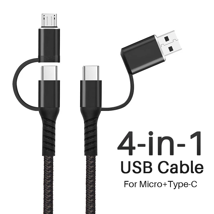 USB Charging calble Multi connectors 3A nylon braided 4 in 1 fast charging data sync micro USB type-c cable