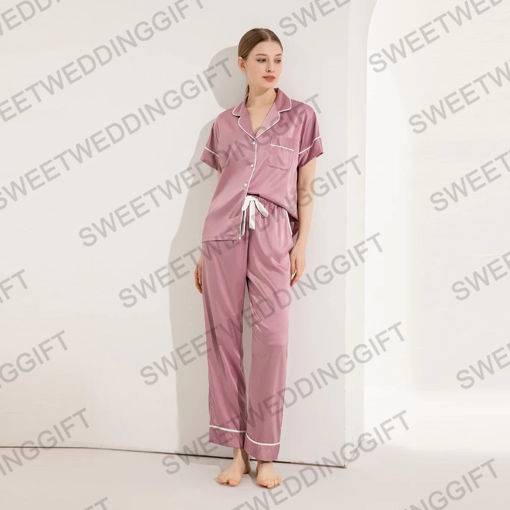 928 Factory Customized sexy Satin Silk Sleepwear Pajamas Plain bridesmaid pajamas set