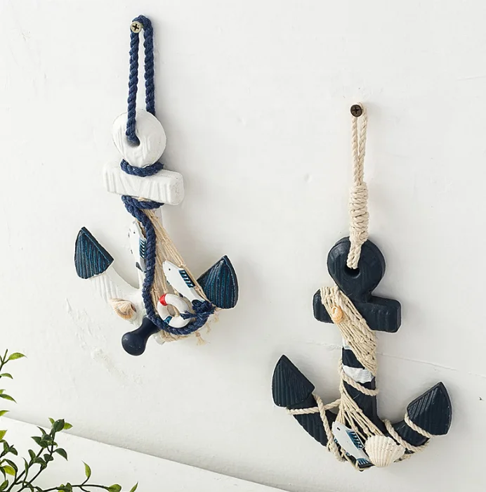 Mediterranean Style Wooden Boat Anchor Creative Decorations Wooden Door Plate Decoration Sign Wood Crafts Ornaments