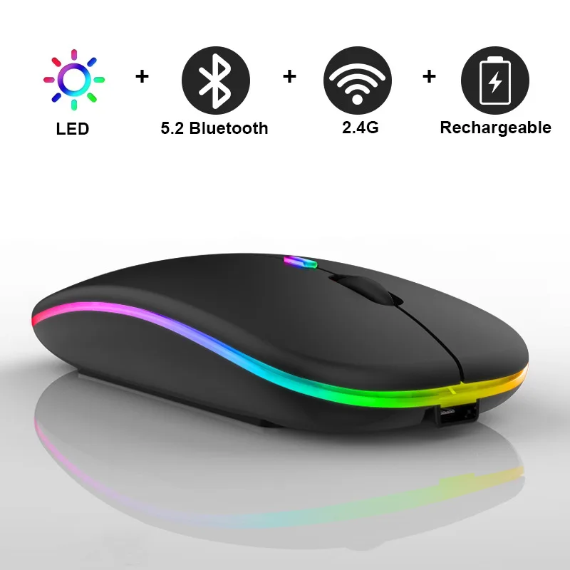 Пользовательская тонкая Портативная оптическая RGB игровая BT 2,4G двойной режим USB ПК ноутбук компьютер перезаряжаемая беспроводная мышь