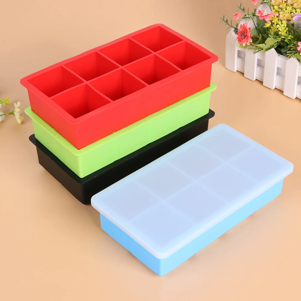
square brick 8 cavity eco-friendly BPA free diy freezing silicone ice cube mold with lid 