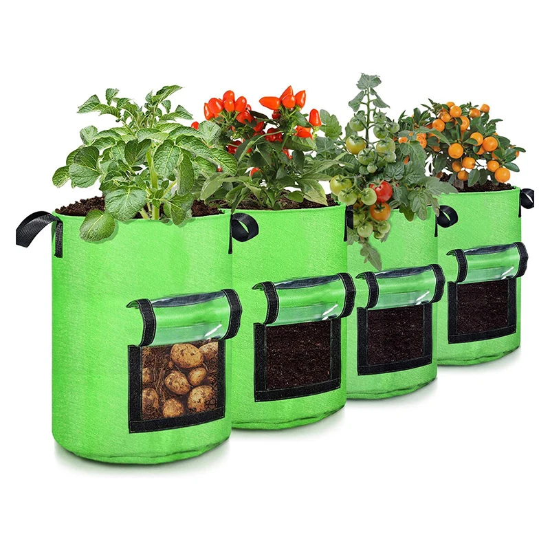Gallon Felt Garden Planter Growing Bags Seeding Plant Flower Fabric Pot Potato Grow Bags with Flap Window