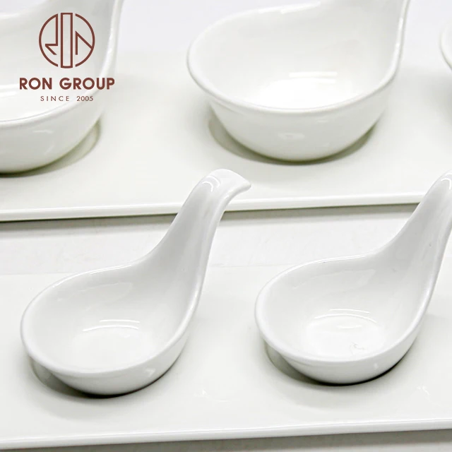 Wholesale Good Quality Restaurant Tableware Sauce White Porcelain Serving Plate Tray Bowls Sets Snack Ceramic Dishes with Handle