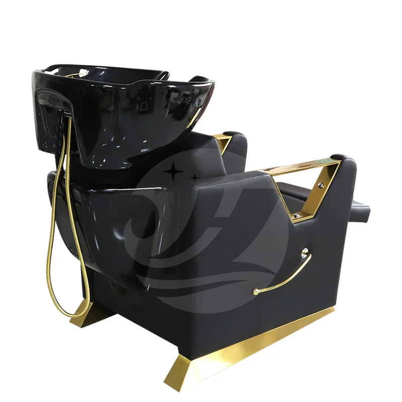 Modern Shampoo chair backwash unit / shampoo bowl and chair hair salon furniture / salon black shampoo chair