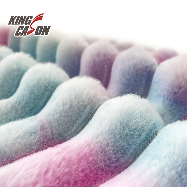 Kingcason Chinese Factory Knit Tie Dyeing Printing Stripe Jacquard Rabbit Faux Fur Fabric For Blanket Cushion Bedding Garments