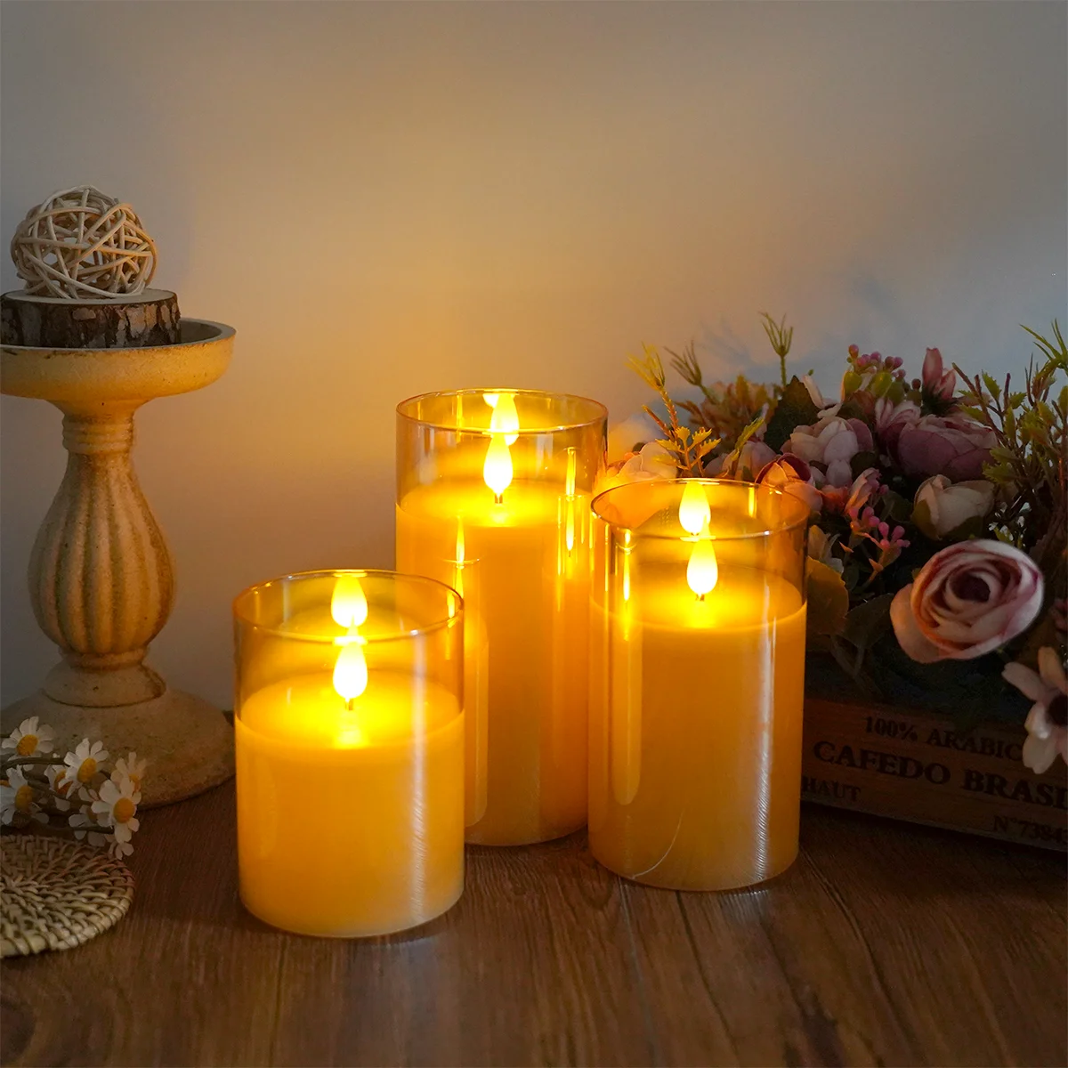 kakoya Hot Sale Acrylic Cup Flicker Moving Wick Led Candle 3D Bullet Shape Flameless Pillar Electric Candle Home Decoration