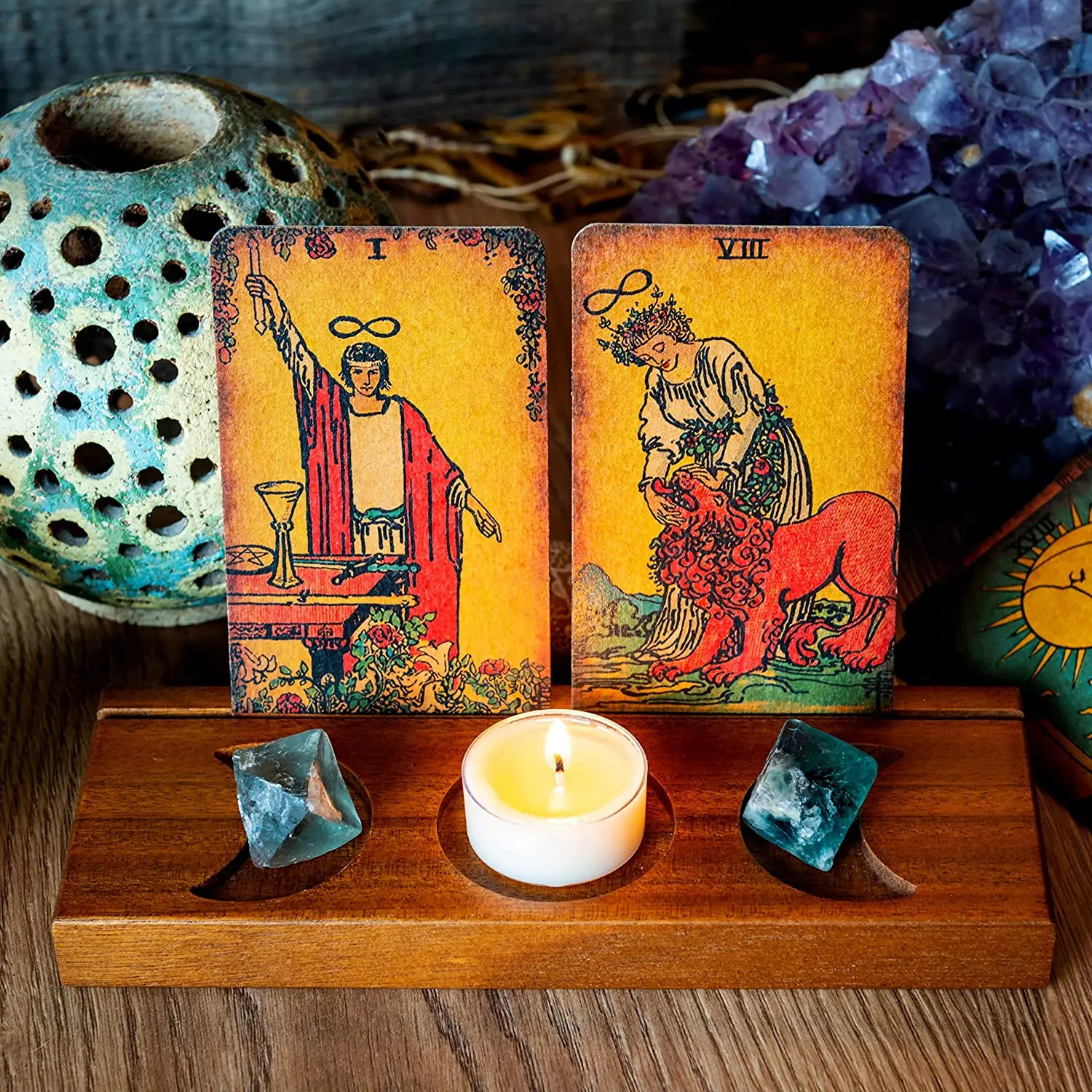 factory wicca witchy divination room decor crystal display triple moon ta rot card stand wooden altar candle holder accessories