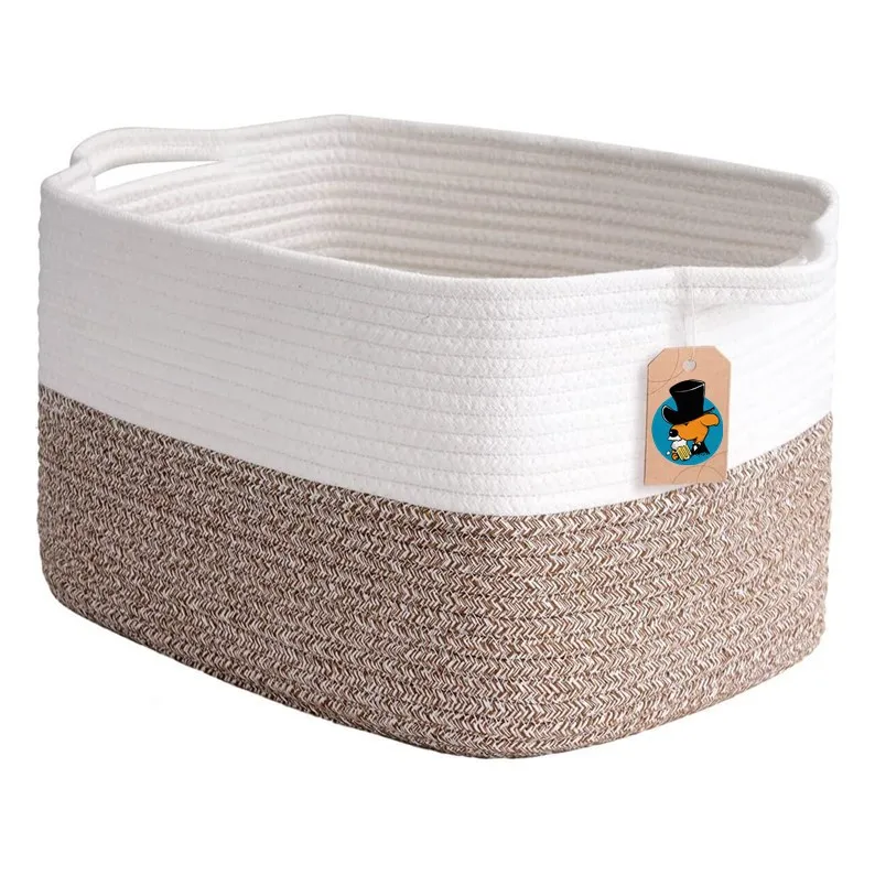 Set of 3 Woven Storage Basket Large Cotton Rope Storage Baskets with Durable Handles Foldable Laundry Hamper Woven Cotton Rope