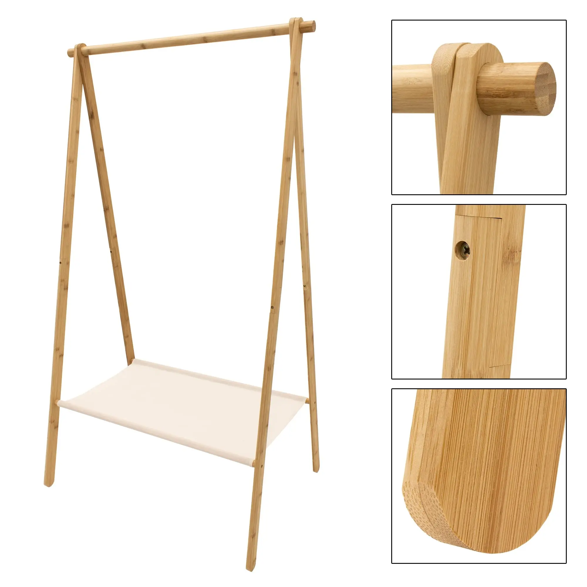 Garment Bamboo Shelf Garment rack Bamboo Clothes Display Rack with Fabric Shelf Hanger Clothes Rack