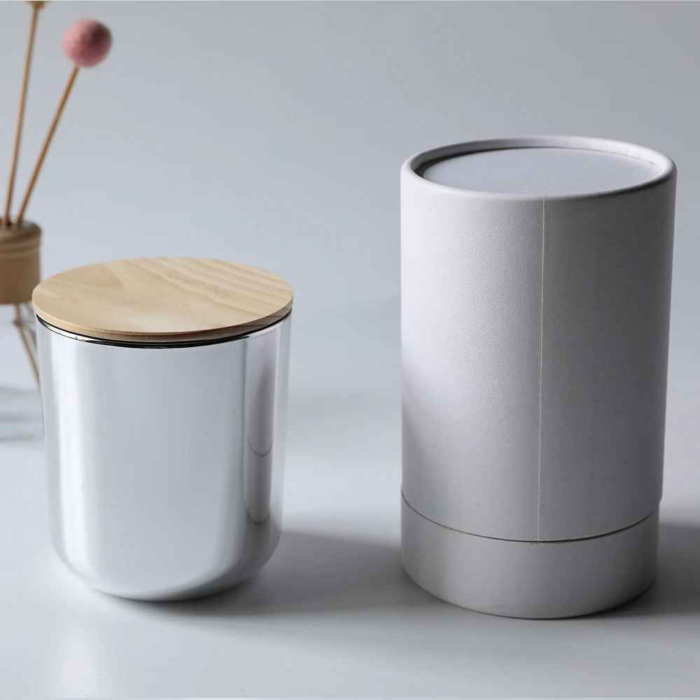 12oz 16oz Electroplated Luxury rose golden and silver round bottom Glass Candle Jars with lid