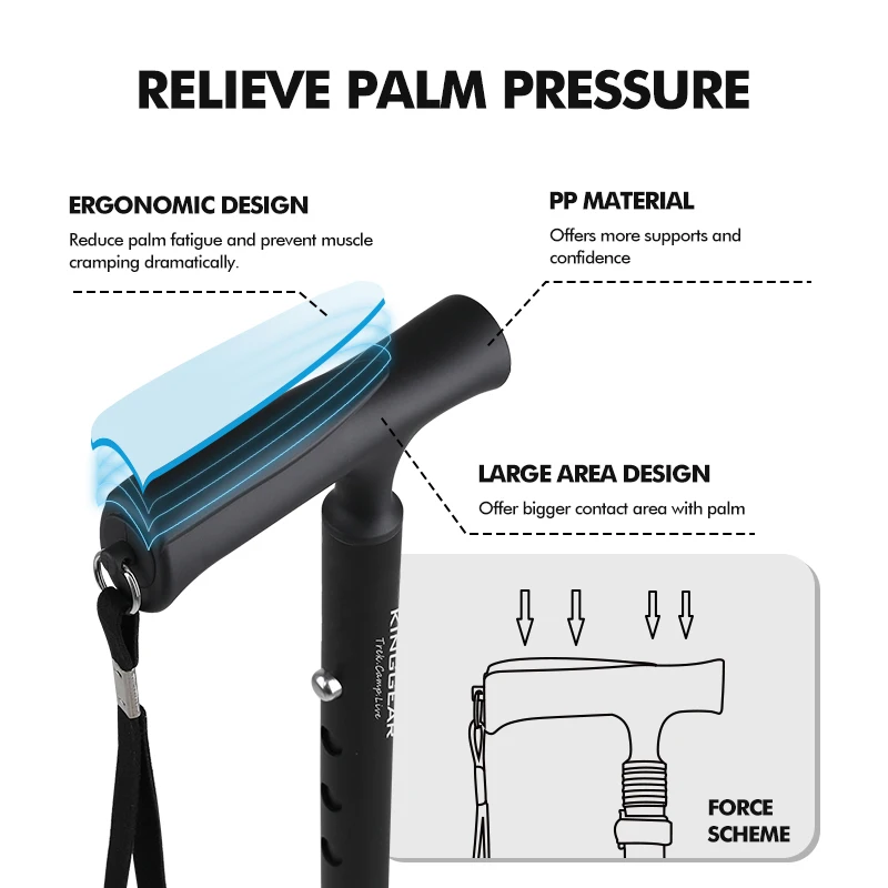 KingGear 4-Section Foldable Adjustable Lightweight Aluminum Walking Cane Stick Custom Colorful Walking Cane for Men Women