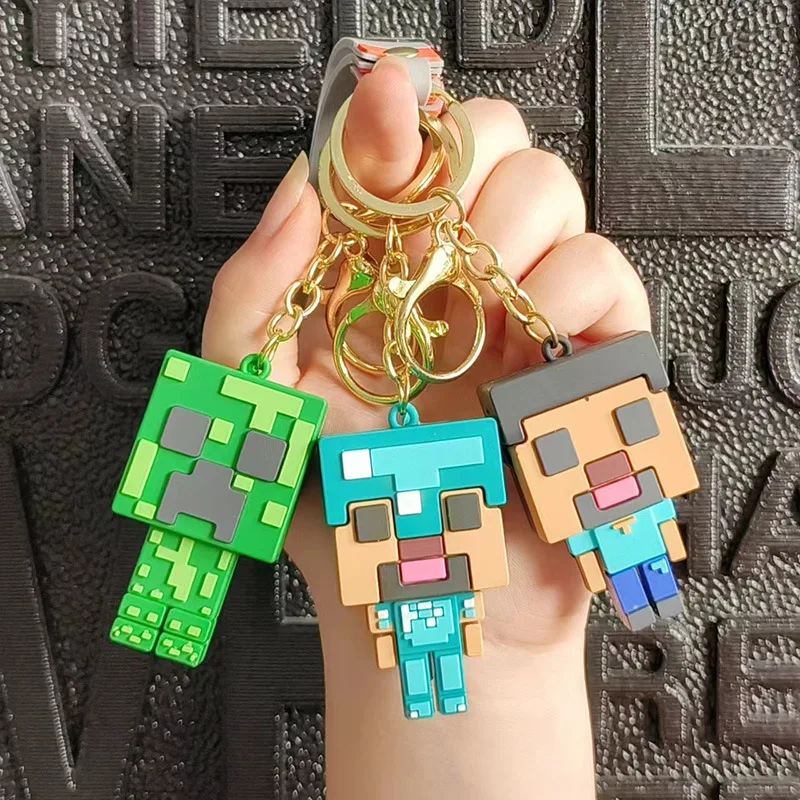 Anime Cartoon MC My Craft Mine Action Figure Q version Mini Fidget Ornament Vinyl PVC Alloy Keychain Backpack Pendant Mine World