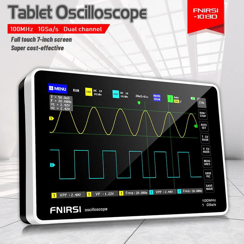 1013D Digital tablet oscilloscope dual channel 100M bandwidth 1GS sampling rate mini tablet digital oscilloscope
