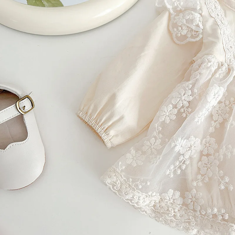 Baby dresses Long-Sleeved Baby Jumpsuit with Hairband Lace dress Chinese Style Spring Autumn and Newborn Clothes for Girls